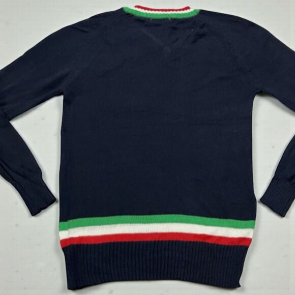 POL Sweater Womens Medium Blue Red Green Striped V-Neck Knit Pullover Preppy - Picture 3 of 9